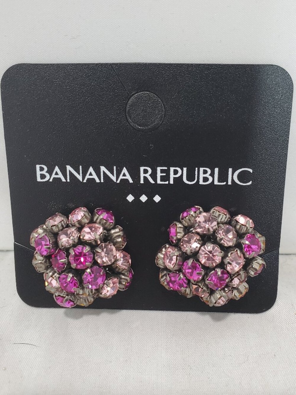 Vintage-Style Banana Republic Cluster Earrings - Pink Crystal Clip-On